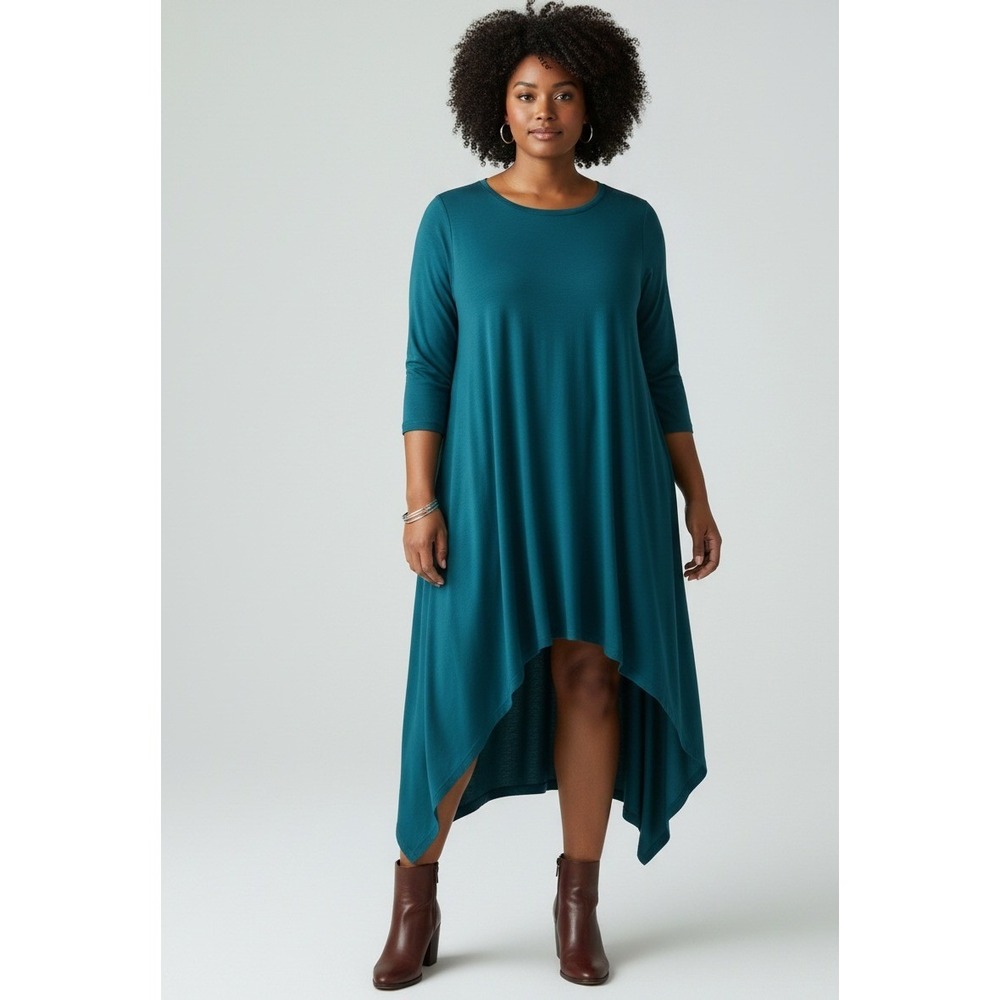 Lane Bryant Teal High Low Sharkbite Hem Knit Dress Plus Size 18/20 NWT - Picture 1 of 10
